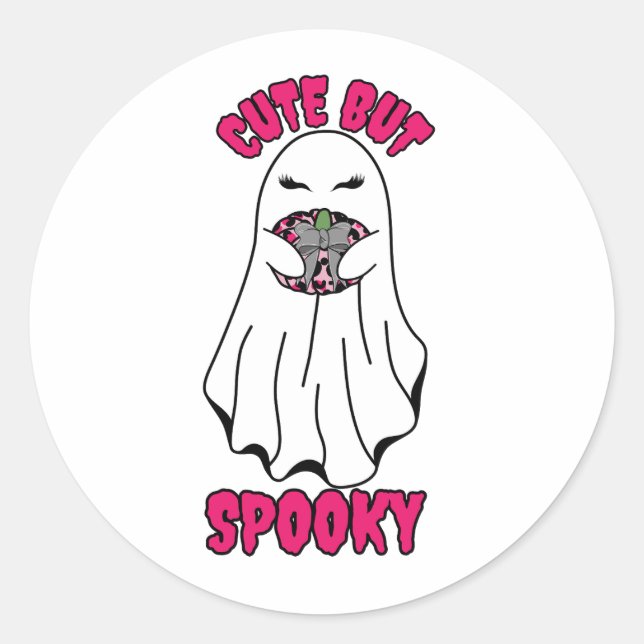 Cute but Spooky Halloween Ghost Holding a Pumpkin  Classic Round Sticker (Front)