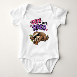 Cute but tired sloth with iced coffee baby bodysuit