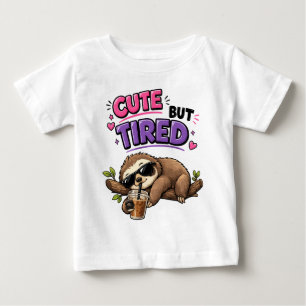Cute but tired sloth with iced coffee baby T-Shirt
