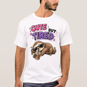 Cute but tired sloth with iced coffee T-Shirt