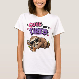 Cute but tired sloth with iced coffee T-Shirt