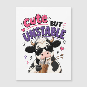 Cute but unstable cow with iced coffee