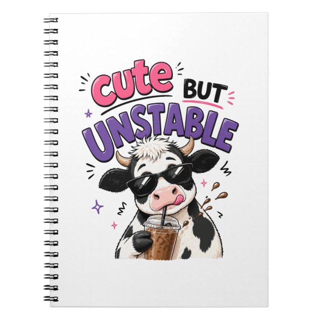Cute but unstable cow with iced coffee notebook (Front)