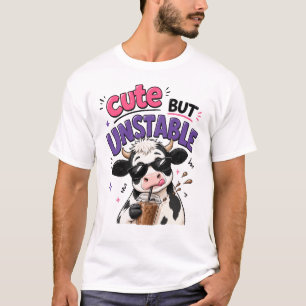 Cute but unstable cow with iced coffee T-Shirt
