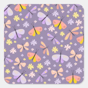 Cute Butterflies And Beetles Square Sticker