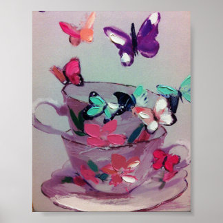 Cute butterflies and cups ,Matte Poster .