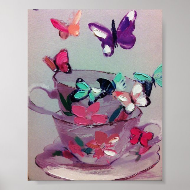 Cute butterflies and cups ,Matte Poster . (Front)