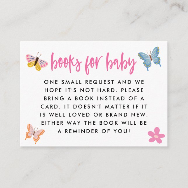 Cute Butterflies Baby Shower Book Request Enclosure Card (Front)