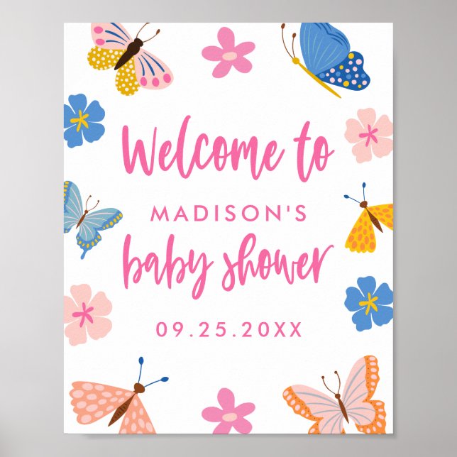 Cute Butterflies Baby Shower Welcome Poster (Front)