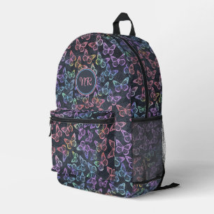 Cute Butterflies Elegant Grey Pastel Monogram Girl Printed Backpack