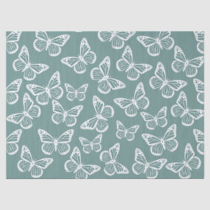 Cute Butterflies Elegant Pretty Pattern Sage Green Tissue Paper