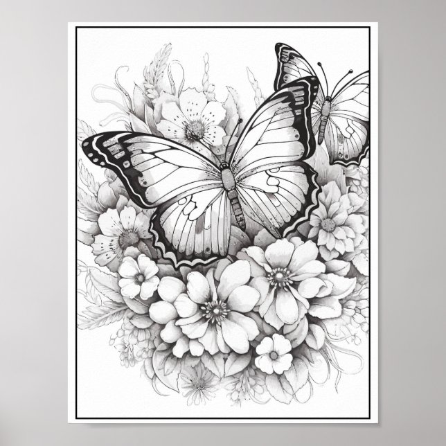 Cute Butterflies/Flowers Colouring Poster (Front)