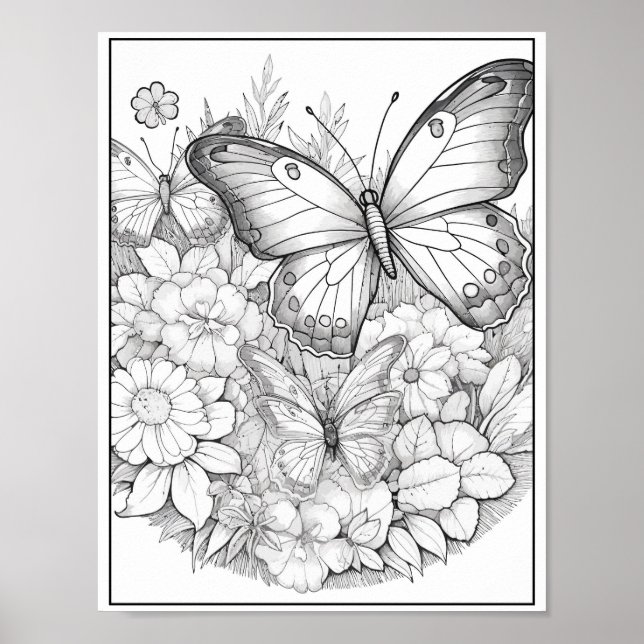 Cute Butterflies/Flowers Colouring Poster (Front)