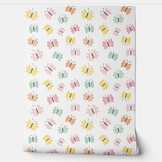 Cute butterflies in pastel colours wallpaper (Unrolling)