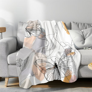 Cute Butterflies Line Art Pattern Fleece Blanket