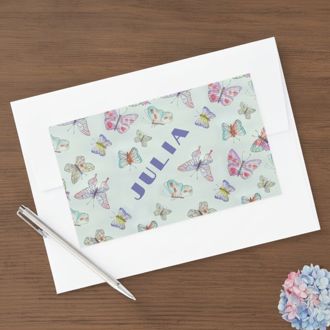 Cute Butterflies Name Sticker - Set of Four (Custom Name Sticker with cute butterflies 🦋)