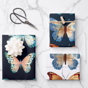 Cute Butterflies on blue and white backgrounds Wrapping Paper Sheet
