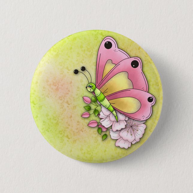 Cute butterfly and flowers 6 cm round badge (Front)
