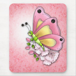 Cute butterfly and flowers mouse pad