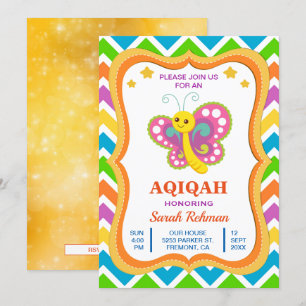 Cute Butterfly Baby Girl Aqiqah Invitation