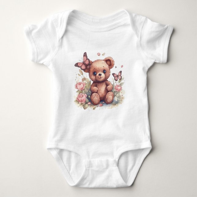 Cute Butterfly Bear Baby Bodysuit (Front)