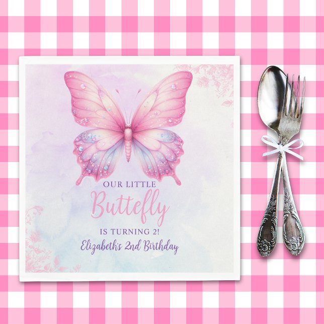 Cute Butterfly Birthday Girl Party Napkin (Creator Uploaded)
