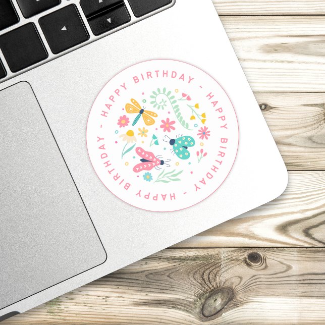 Cute Butterfly Birthday Sticker: Your Party's Bloo Classic Round Sticker (Cute Butterfly Birthday Sticker: Your Party's Bloom)