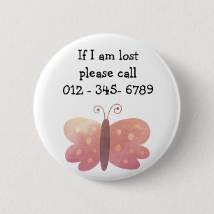 Cute Butterfly Child Emergency Contact 6 Cm Round Badge