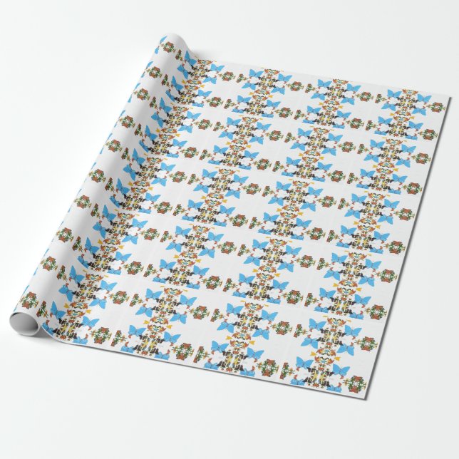 Cute Butterfly Collage 24lb text weight Linen Wrapping Paper (Unrolled)