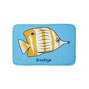Cute butterfly fish cartoon illustration bath mat