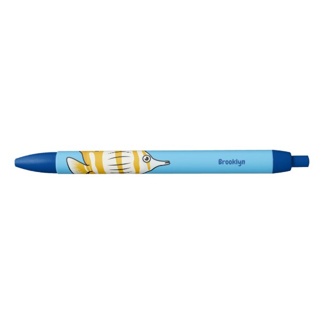 Cute butterfly fish cartoon illustration black ink pen (Front)