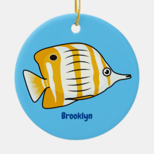 Cute butterfly fish cartoon illustration ceramic ornament
