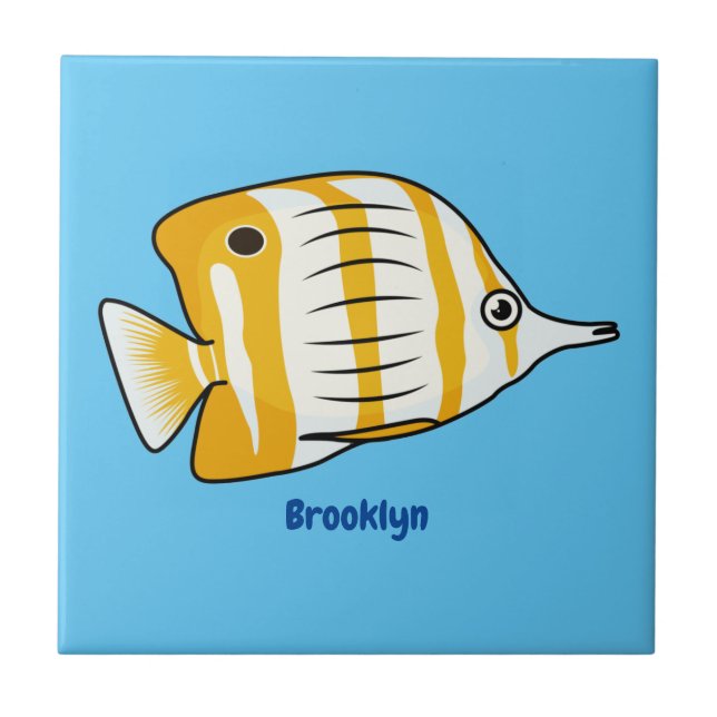 Cute butterfly fish cartoon illustration  ceramic tile (Front)