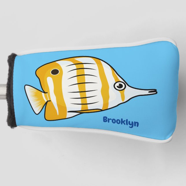 Cute butterfly fish cartoon illustration golf head cover (Front)
