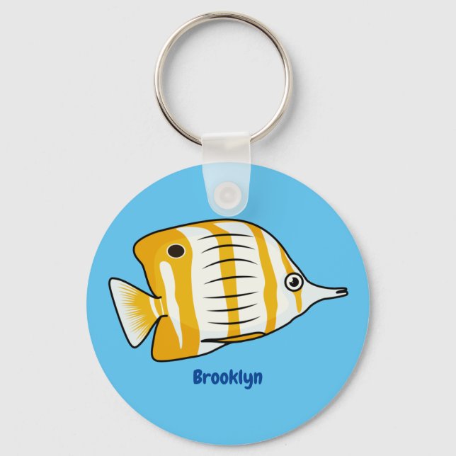 Cute butterfly fish cartoon illustration  key ring (Front)