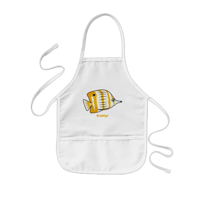 Cute butterfly fish cartoon illustration  kids apron (Front)