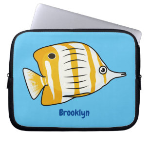 Cute butterfly fish cartoon illustration laptop sleeve