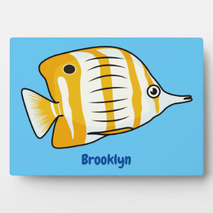Cute butterfly fish cartoon illustration plaque