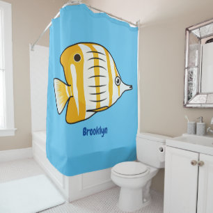 Cute butterfly fish cartoon illustration shower curtain