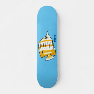 Cute butterfly fish cartoon illustration skateboard