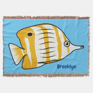 Cute butterfly fish cartoon illustration  throw blanket