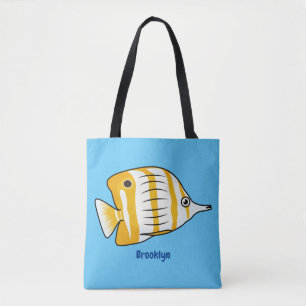 Cute butterfly fish cartoon illustration tote bag