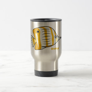 Cute butterfly fish cartoon illustration  travel mug
