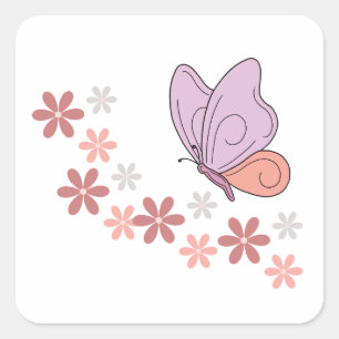 Cute butterfly floral art square sticker