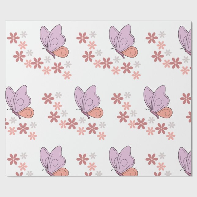 Cute butterfly floral art wrapping paper (Flat)