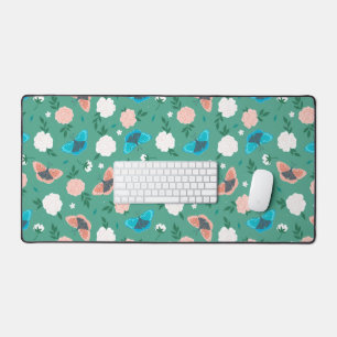 Cute Butterfly floral green botanical art desk mat