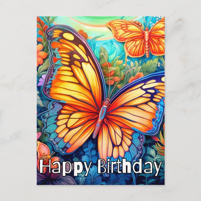 Cute Butterfly & Flower Illustration Collage Postcard (Front)