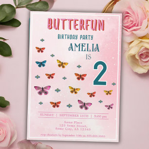 Cute Butterfly Flowers Girl Birthday Party  Invitation