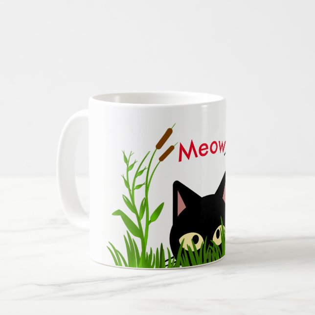 Cute Butterfly Garden with Black Cat Mug (Front Left)