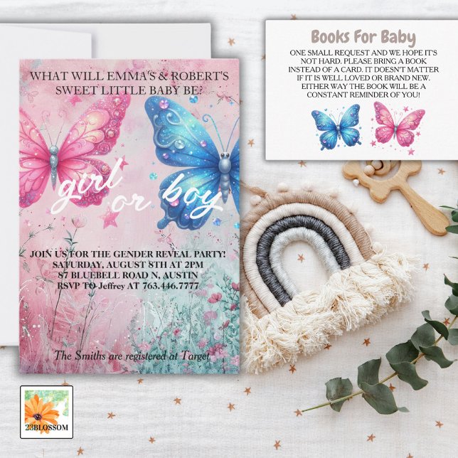 cute butterfly Gender Reveal Party garden Enclosure Card (Creator Uploaded)
